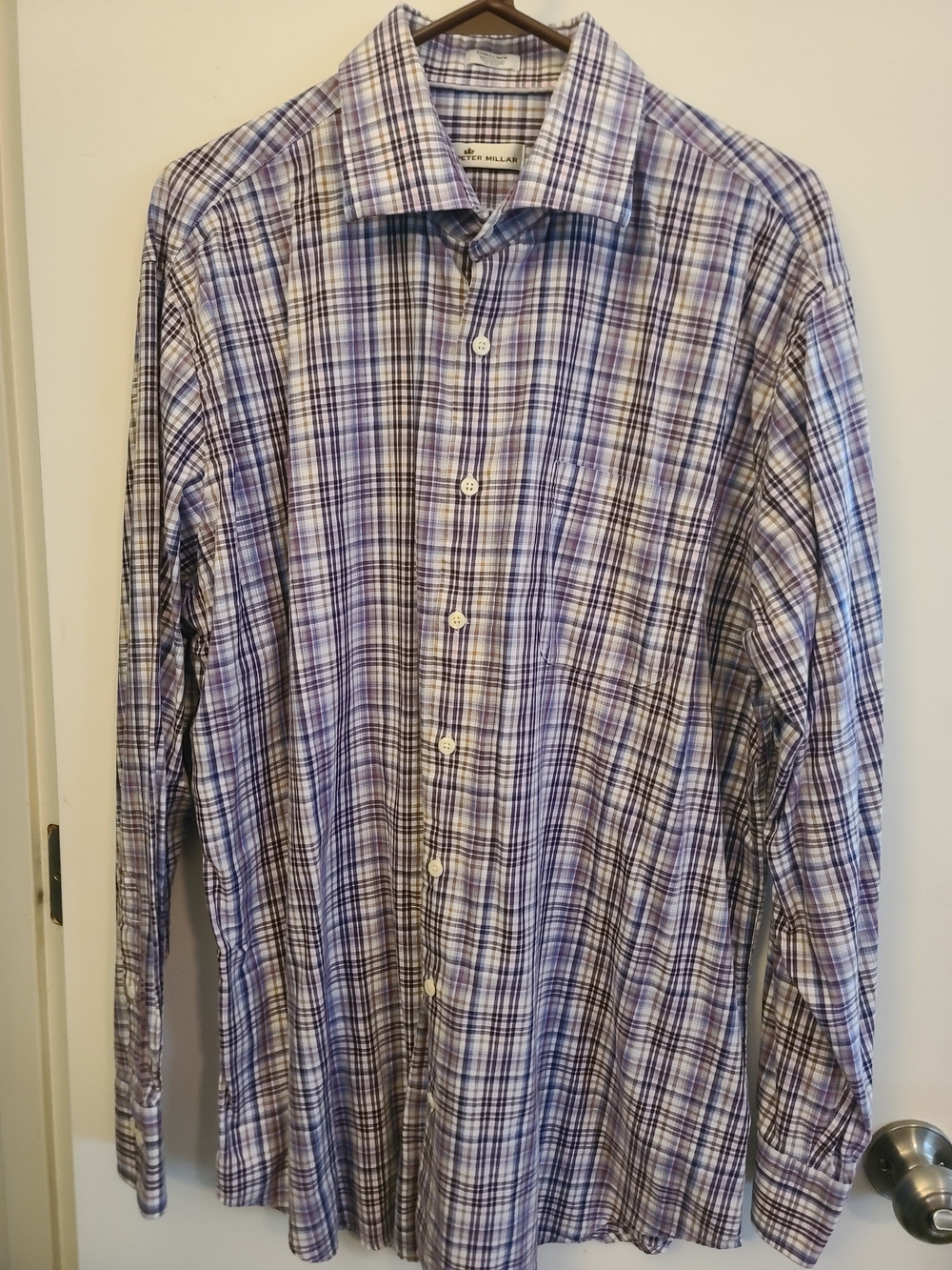Peter Millar Purple and White Multicolor Plaid Dress Shirt